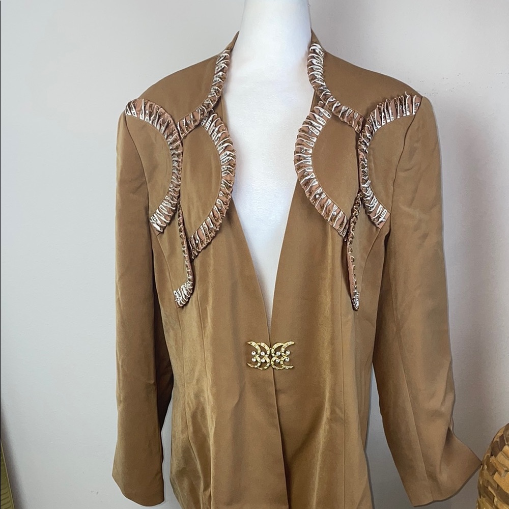 Vintage Western Tan Women's Blazer  Jacket with Embellished Details